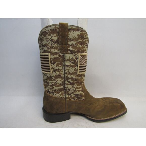 EUC Ariat Mens Sz 12 D Brown Suede Camo American Flag Cowboy Square Toe Boot main image 5